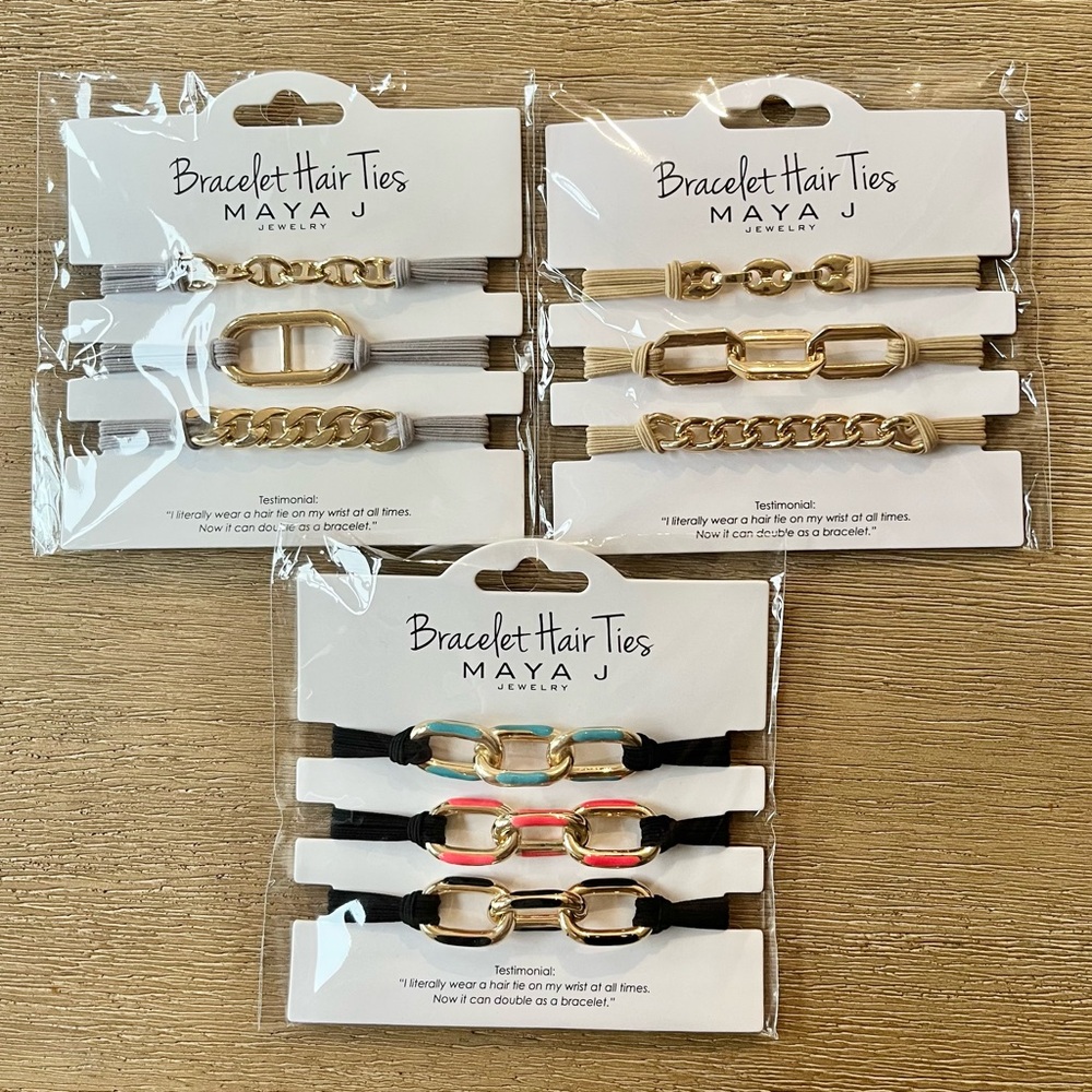 *BRAND NEW* 3 sets of Bracelet Hair Ties by Maya J in Gold - 9 hair ties total!